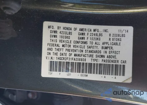 2015 Honda Accord Lx from USA, damaged, VIN 1HGCR2F31FA056808